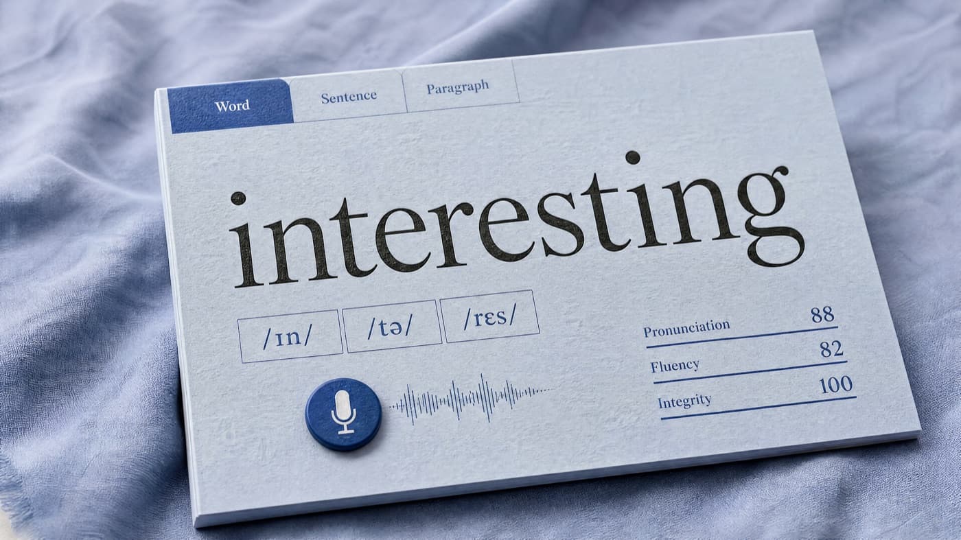 Word assessment card with interesting, live mic, and score meters